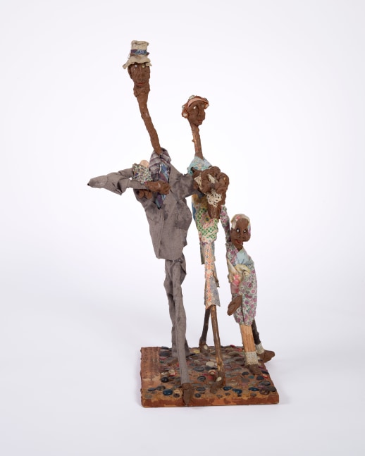 Aminah Brenda Lynn Robinson
2nd Family in Poindexter Village&amp;nbsp;1940-1957

1984
38 x 16 x 14.5 in.
Hogmawg, fabric, music box, and mixed media