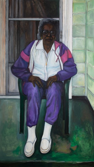 Willie Birch
Woman in Purple Sweatsuit, 1998
Acrylic and charcoal on paper
78.5 x 45 inches&amp;nbsp;