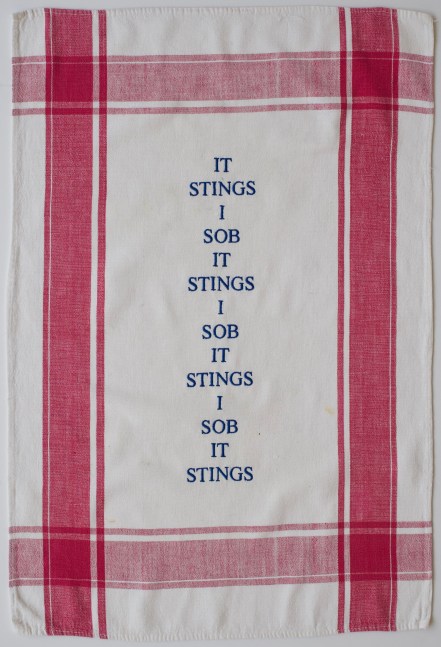 Fool, 2018
Embroidery on vintage linen tea towel
25&amp;nbsp;x 16 inches