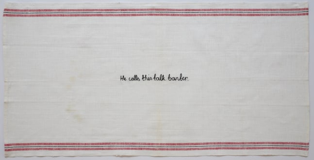 Psssh, 2018
Embroidery on vintage linen tea towel
15 x 29 inches