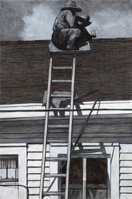 Willie Birch

Two Roofers and a Ladder, 2022

Acrylic and charcoal on paper

72 x 48 in
