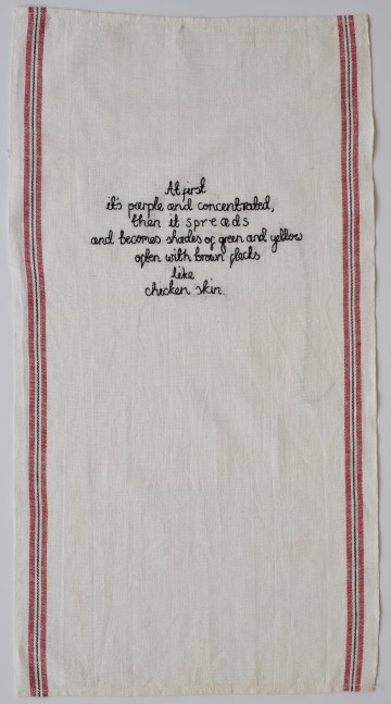 Liv, 2018
Embroidery on vintage linen tea towel
28 x 15 inches
&amp;nbsp;