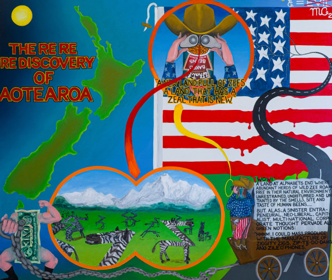 The re re rediscovery of Aotearoa, 2006
Oil on canvas
65 3/4 x 78 inches