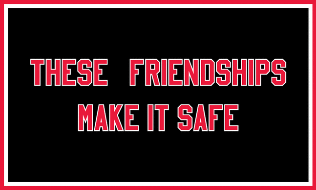 THESE FRIENDSHIPS MAKE IT SAFE from I&amp;#39;VE BEEN HEARD,
in collaboration with NYC Youth on Streetball, 2017
Nylon and tackle twill applique, rod sleeve on back
36 x 60 inches