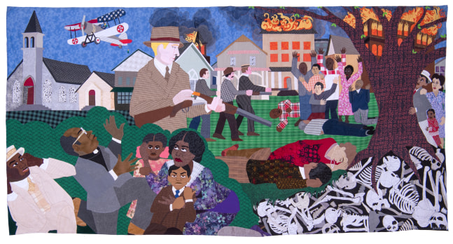 Massacre on Black Wall Street, 2022
Assorted fabrics and cotton embroidery floss
59 x 118 in
&amp;nbsp;