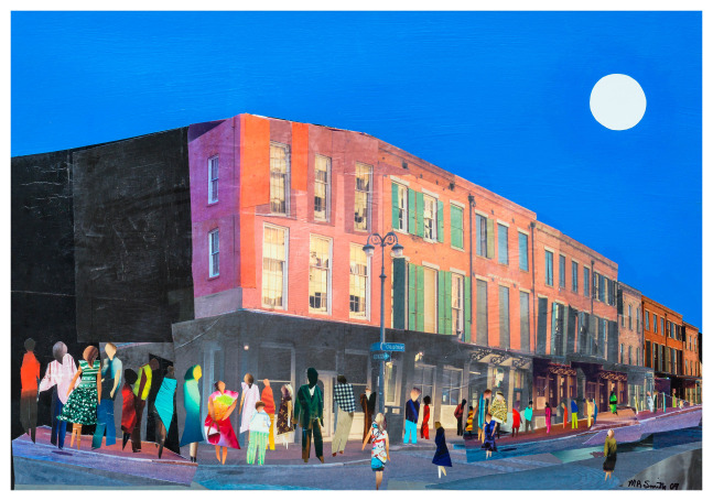Melvin Smith, Tchoupitoulas Street at Midnight, 2007, Paper collage and paint on matboard, 30 x 40 in.