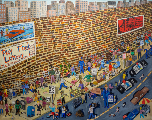 The Great Wall of Poverty, 2000
Acrylic on Textured Canvas
68 x 87.5 inches