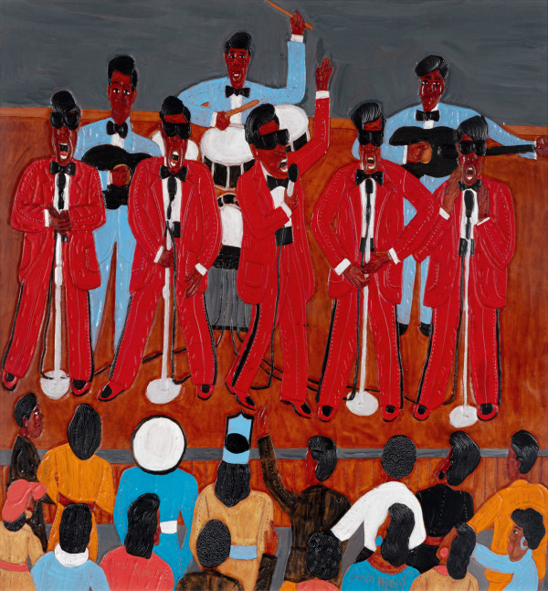 Winfred Rembert
The Five Blind Boys, 2009
Acrylic paint on carved and tooled leather
33.75 x 33.25 in