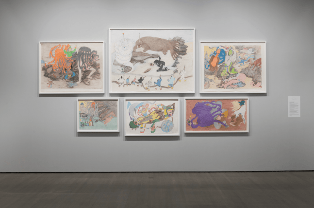 Installation view of Shuvinai Ashoona: Mapping Worlds at the Leonard &amp;amp; Bina Ellen Art Gallery, Concordia University, Montreal, 2019. Exhibition organized and circulated by The Power Plant Contemporary Art Gallery, Toronto. Courtesy of the Leonard &amp;amp; Bina Ellen Art Gallery. Photo: Paul Litherland.