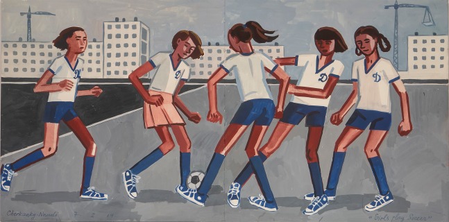 Girls Play Soccer, 2019
Pencil and tempera on paper
9 x 18.5 inches