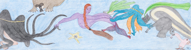 High resolution image of Shuvinai Ashoona's drawing titled &quot;Under the sea&quot;