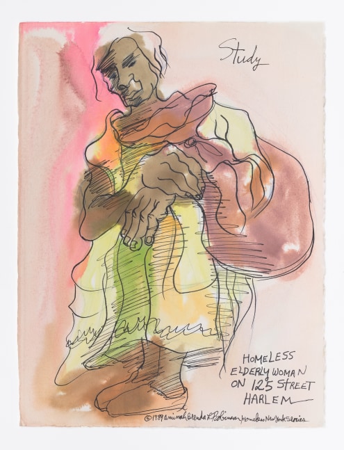 Aminah Brenda Lynn Robinson
Homeless Elderly Woman on 125th Street, Harlem
1989
15 x 8.75 in.
Watercolor, pen, and ink, on paper