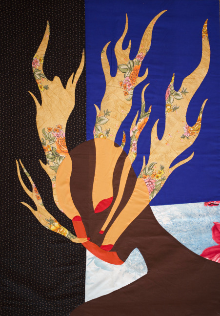 Fire in the Head, 2019
Appliqu&amp;eacute; fabric
84 x 58 inches