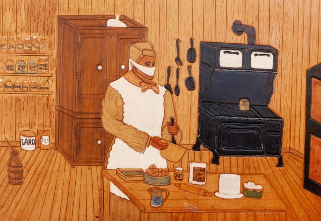 Flour Bread,&amp;nbsp;1998
Acrylic paint and marker on carved and tooled leather
24 x 34.25 inches
