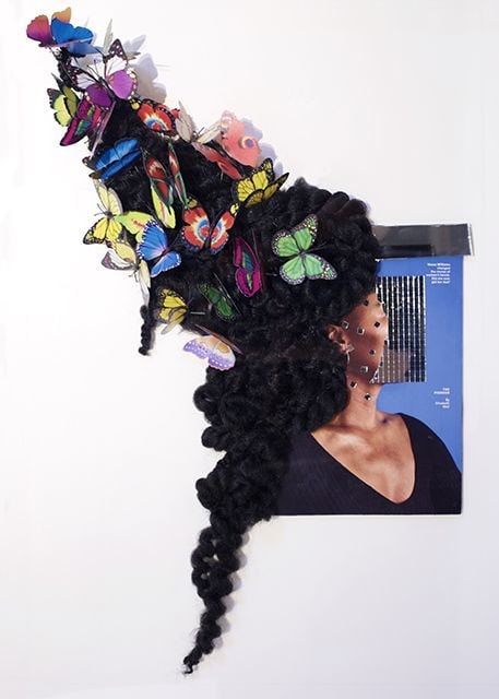 Venus in Butterflies, 2019
Mixed-media collage on New York Times magazine
25 x 16 x 3 inches