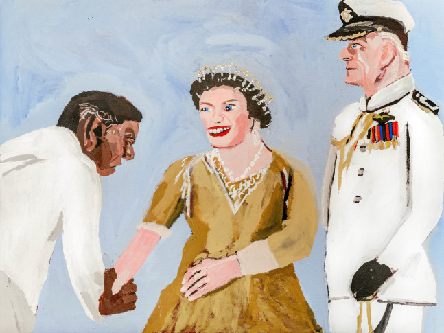 Albert Namatjira meets Queen Elizabeth II&amp;nbsp;
and Prince Philip, Canberra, 1954, 2021
Acrylic on linen
35.75 &amp;times; 48 inches