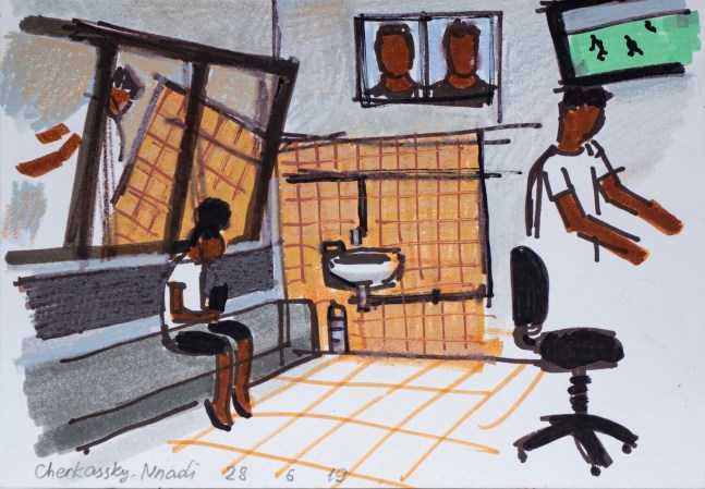 Zoya Cherkassky
An Eritrean Barber Shop, 2019
Markers on paper
6 x 9 inches