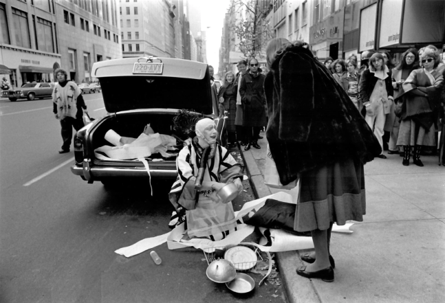 Jimmy DeSana
Untitled (Stephen Varble Performing Gutter Art with Onlooker), 1975
Silver gelatin print
8 x 10 inches&amp;nbsp;
Courtesy of the artist and Salon 94, New York