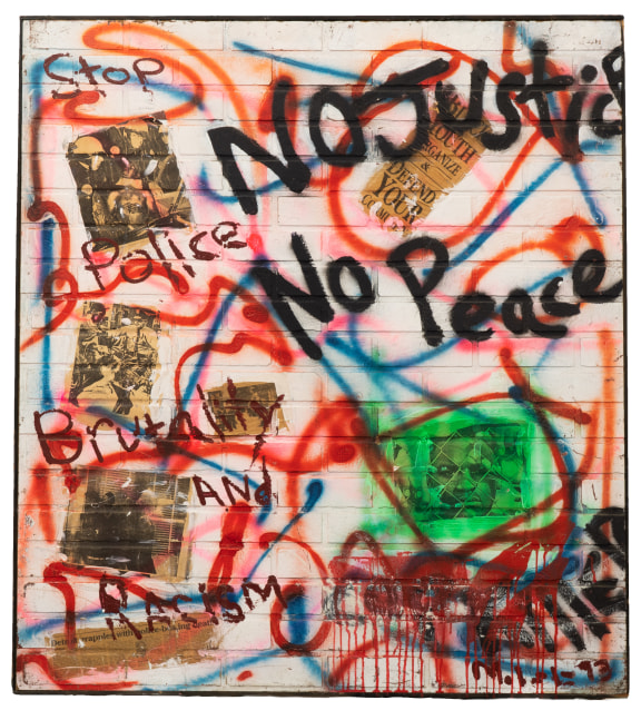 No Justice No Peace, 1993
Mixed media on wood panel
54.25 x 48.5 inches