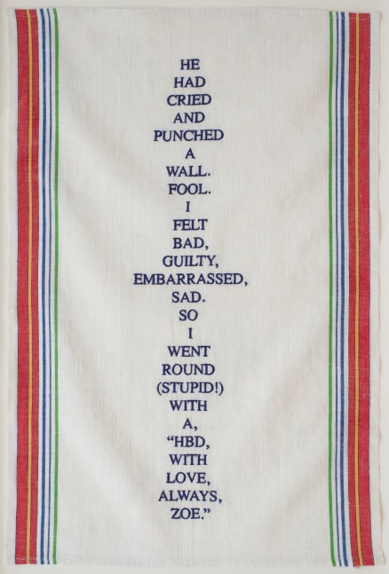Fool, 2018
Embroidery on vintage linen tea towel
24.5&amp;nbsp;x 16 inches