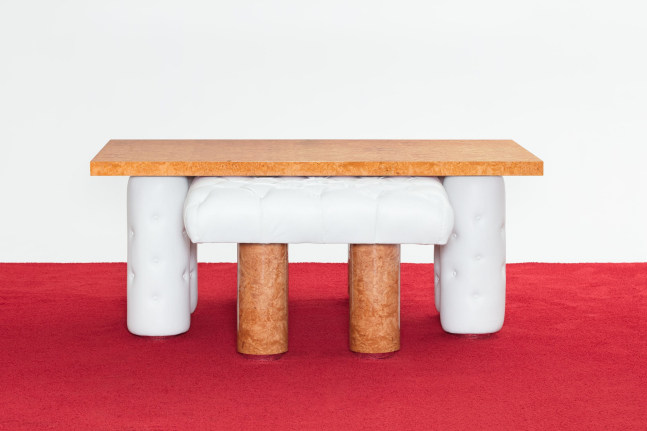 Untitled, 2017
Mdf, maple burl, formica, synthetic leather, chrome
Table: 30 x 75 x 75 inches
Bed: 25 x 75 x 38 inches