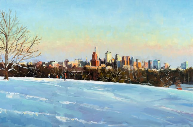 Elaine Lisle, Sledding With A View 24&quot; x 36&quot;  Oil On Canvas