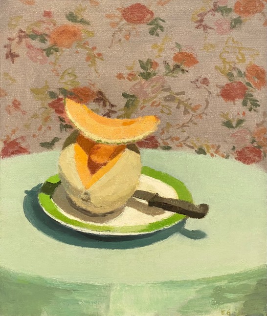 Elizabeth Geiger, Still Life With Melon  18″ x 15″  Oil On Linen