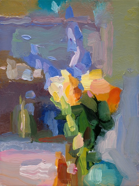 Christine Lafuente, Delphinium, Roses And Teapot 12&quot; x 9&quot;  Oil On Linen