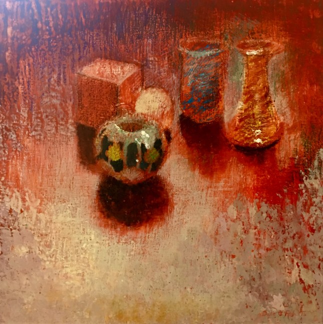 Dale O. Roberts, On Red Orange  24&quot; x 24&quot;  Encaustic