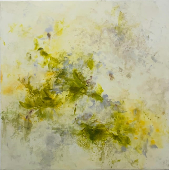 Betsy Eby, April  45″ x 45″  Hot Wax, Cold Wax, Ink, Oil On Panel