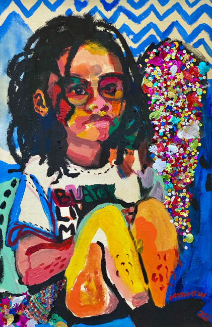 Mickayel Thurin, Self Portrait With Re9al Shirt 24&quot; x 16&quot;  Acrylic On Canvas