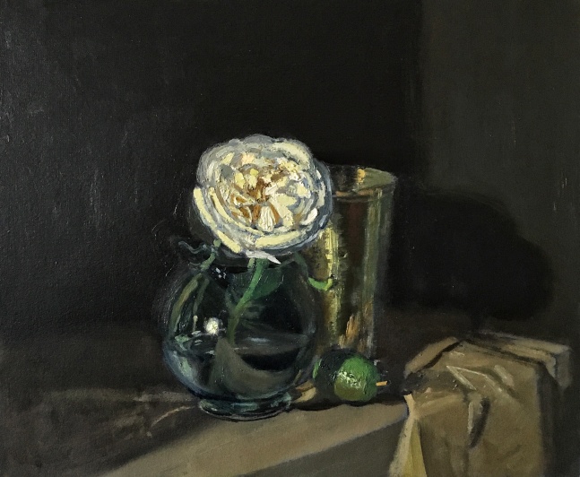 Giovanni Casadei, White Rose and Lime 10.5&quot; x 12.5&quot;  Oil On Panel