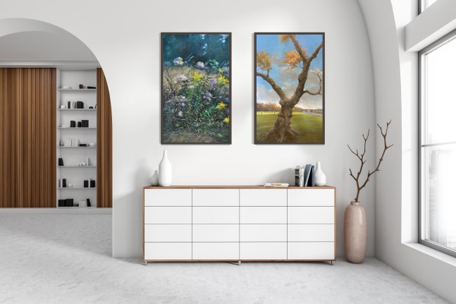 Douglas Martenson, Dry Field (SOLD) &amp; Looking At The Girard Bridge  38&quot; x 24&quot;  Oil On Linen