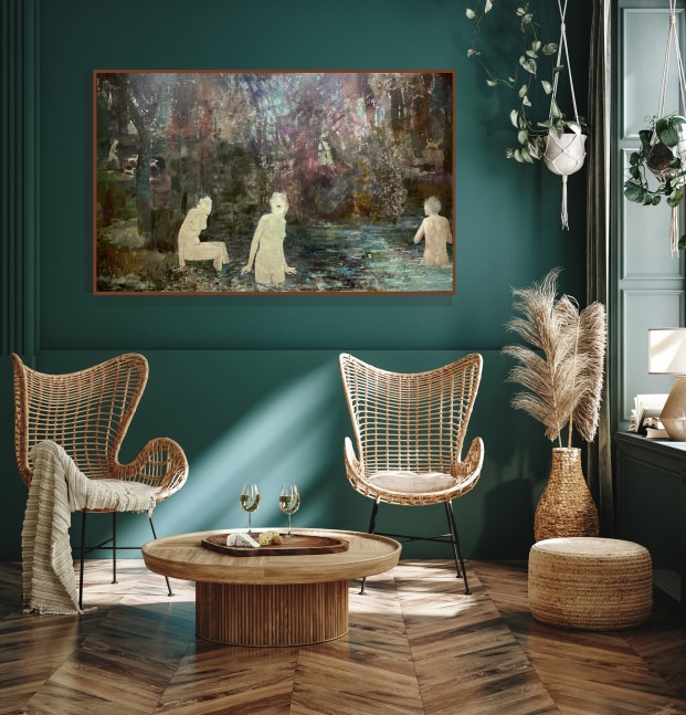 Elizabeth Geiger, Orange And Blue Still Life With Sculpture, 40&quot; x 40&quot;, Oil On Linen