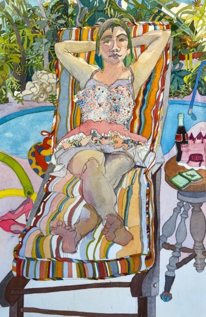 Joan Becker, M At The Pool  18″ x 12″  Watercolor
