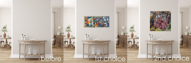 Ying Li, Far and Near, Homage to Huang Gongwang  18&quot; x 42.5&quot;   Oil On Linen  &amp;  Ying Li, Cherry Blossom   36&quot; x 36&quot;  Oil On Linen