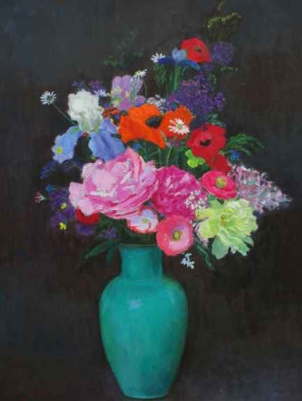Frank Trefny, Fulper Night Bouquet 32&quot; x 24&quot;   Oil On Panel