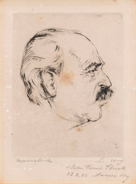 Hermann Struck, Portrait of Lesser Uri
Etching, 5.12 by 6.61 inches
(13 by 16.8 cm)
Framed: 15 1/4 x 17 3/4 inches
(Inv# HS3098)