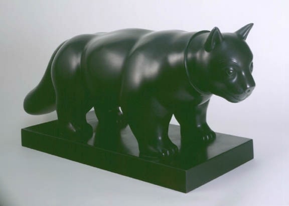 Fernando Botero, Cat, 2004, bronze lifetime cast on

integrated pedestal, 11.02 x 26.77 x 7.87 inches (28 x 68 x 20cm)