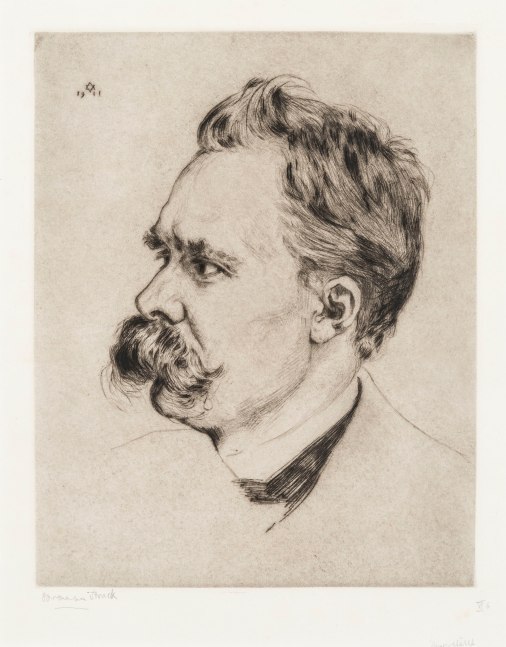 Hermann Struck, Portrait of Friedrich Nietzsche, 1911
Etching, 9.49 by 11.89 inches
(24.1 by 30.2 cm)
Framed: 20 x 23 1/4 inches
(Inv# HS2383.1)