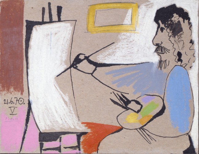 Pablo Picasso, Le Peintre, 1970

oil pastel and ink on cardboard, 21.6 x 27.8 cm