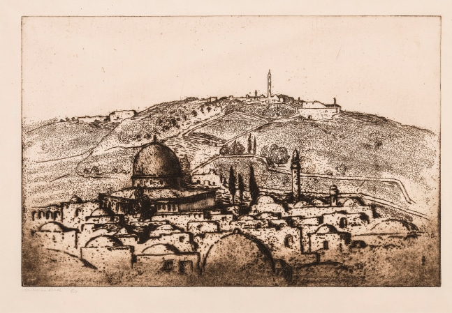 Hermann Struck, View of the Temple Mount and Mount Scopus, Jerusalem
Etching, 19.45 by 12.6 inches
(49.4 by 32 cm)
Framed: 28 3/4 x 22 1/2 inches
Edition 5 of 50
(Inv# HS3403.1)