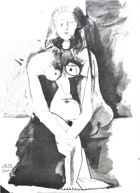 Pablo Picasso, Femme Assise aux mains croisees,

Dec 6 1953, pen and ink wash, 70 x 50.5 cm