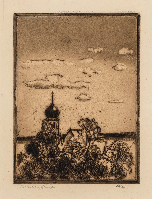 Hermann Struck, Church on Ammersee
Etching, 4.45 by 5.91 inches
(11.3 by 15 cm)
Framed: 13 3/4 x 17 3/4 inches
Edition 10 of 100
(Inv# HS2218)