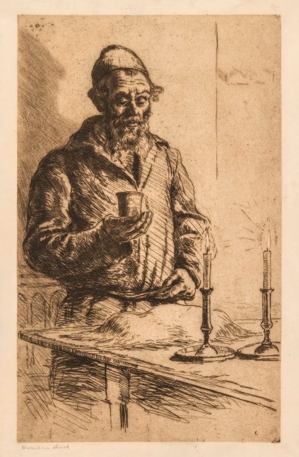 Hermann Struck, Kiddush
Etching, 9.25 by 14.92 inches
(23.5 by 37.9 cm)
Framed: 17 1/4 x 21 1/4 inches
(Inv# HS3414)