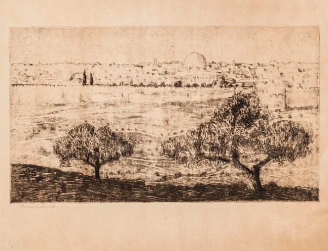 Hermann Struck, View of Jerusalem
Etching, 17.05 by 9.72 inches
(43.3 by 24.7 cm)
Framed: 22 x 18 inches
(Inv# HS3426)