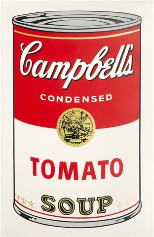 Andy Warhol, Campbell&amp;#39;s Tomato Soup, 1968

color silkscreen on paper, 80.5 x 48 cm