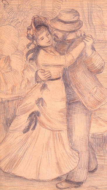 Pierre-Auguste Renoir, Etude pour &amp;#39;La Danse a la Campagne&amp;#39;,1883

pencil and redchalk on tan paper laid on canvas, 22.8 x 14 cm