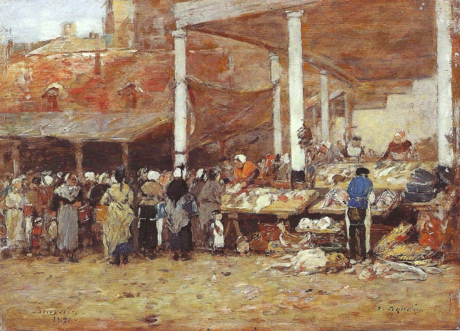 Eugene Boudin, Brussels, The Old Fishmarket in Brussels, 1871

oil on panel, 25.4 x 33.5 cm