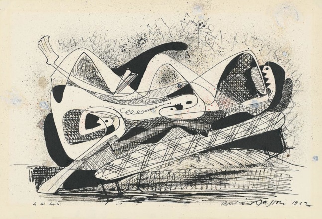 Andre Masson, Le Lit Hante, 1942, watercolor, pen,

brush and India ink on paper, 39.8 x 57.8 cm&amp;nbsp;